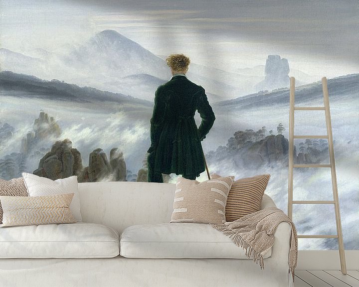 De wandelaar boven de nevelen, Caspar David Friedrich op canvas, behang